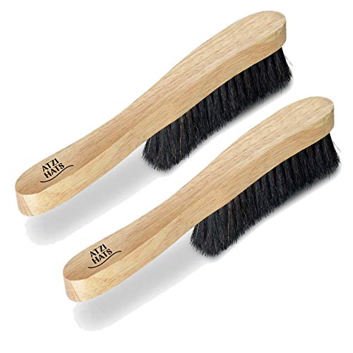 Fedora Hat Brush Lint Remover Duster Brushes for Felt Hats 100% Horse Hair (Black) Wood Brush - color: 2 Pack