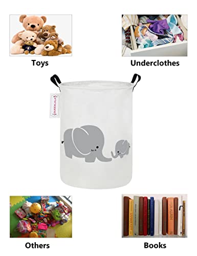 QUEENLALA Foldable Waterproof Round Fabric Laundry Basket Home, Elephant - color: Parent-child elephant