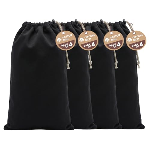 LFH Cotton Rich Shoe Storage Bags with Drawstring, Dustproof Breathable Reusable Organizer, Perfect For Travel, Dorm, Hotel, College, Gym, Machine Washable 8"x17" (Pack of 4) - Black sand - color: Black Sand, size: 8"x17" (Pack of 4)