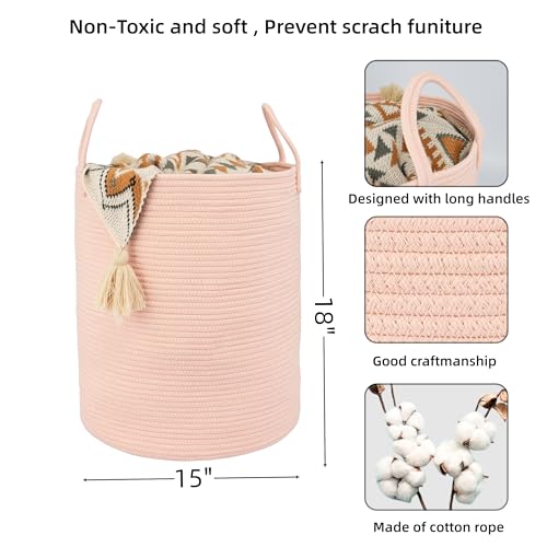 XUANGUO Cotton Rope Laundry Basket Hamper for Clothes, coral pink - color: coral pink, size: Regular