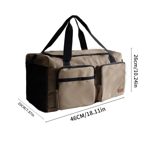 Travel Duffel Gym Bag Large Capacity Adjustable Strap Khaki Travel Unisex - color: Khaki
