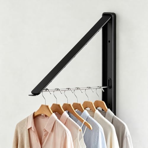 Folding Clothes Hanger Rack Wall mounted for Laundry Clothes Drying Rack - color: Black, size: 1 Rack (without Rod)