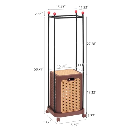 VECELO Laundry Hamper with Clothes Rack, Rolling Laundry Basket with Lid and Wheels, Tall Clothes Stand for Hanging Clothes, Multifunctional Laundry Organizer for Bedroom, Bathroom, Brown - color: Brown
