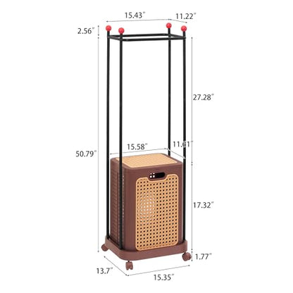 VECELO Laundry Hamper with Clothes Rack, Rolling Laundry Basket with Lid and Wheels, Tall Clothes Stand for Hanging Clothes, Multifunctional Laundry Organizer for Bedroom, Bathroom, Brown - color: Brown