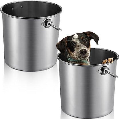 Hsei 2 Pcs Stainless Steel Bucket for Pet Cleaning, 3.2 Gallon Metal Bucket Water Pail with Handle for Fence Kennel Cage Garage Garden Workshop - size: 3.2 Gallon