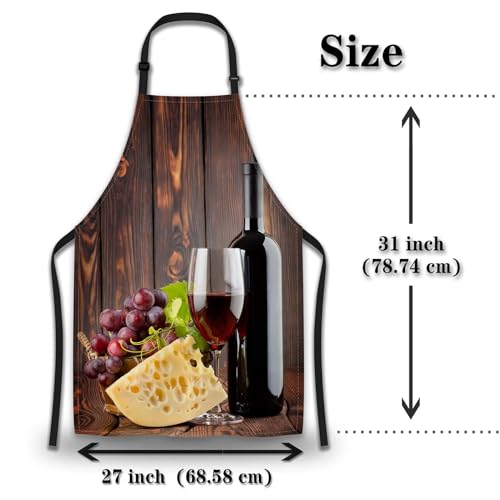 Garden Apron for Men Red Wine with Cheese Vintage Aprons for Women for Kitchen Cooking Restaurant BBQ Painting Crafting Gardening 27” (W) x 31” (H), Waterproof Apron - color: Red Wine With Cheese