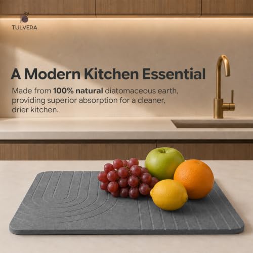 Stone Dish Drying Mat for Kitchen Counter – Diatomaceous Earth Drying Mat | Fast-Absorbing, Minimalist Design, Durable Diatomite | Non-Slip, Heat Resistant, Easy Clean | 18"x14" (Wave Slate) - color: Wave Slate, size: 18" x 14"