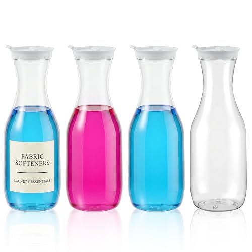 4 Pack Laundry Detergent Dispenser, 54 Oz Laundry Soap Dispenser, Clear Plastic Liquid Laundrys Detergent Container, Fabric Softener and Laundries Powder Dispensers for Laundries Room