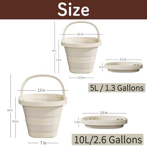 Folding Bucket, Water Bucket, 5L, 10L, Thick, Multi-Functional, Convenient, Foot Bath, Square, Stylish, Camping, Laundry, car wash, Foot Bath, Fishing (Beige*2) - color: Beige-10l*2