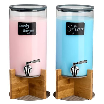 Glass Laundry Detergent Dispenser with Holder,1.1 Gallon Laundry Liquid Dispensers with Stainless-Steel Tap,Large Glass Fabric Softener Containers with Stand for Laundry Room Organization - size: 2 pcs
