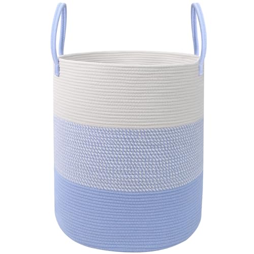 Large Laundry Basket, Cotton Rope Nursery Hamper with Handles-Blue - color: Blue, size: Large
