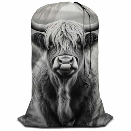 Swono Scottish Highland Cow Extra Large Travel Laundry Bag, Rip-Stop Dirty Clothes Shoulder Bag with Drawstring, Funny Animal Farm Mammal Wildlife Heavy Duty Travel Laundry Bag, 28x40 Inch - color: Scottish Highland Cow