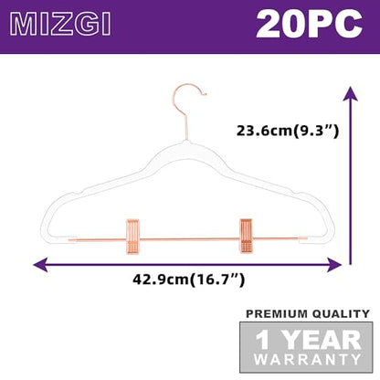 MIZGI Slim Clear Rosegold Pants & Skirt Hangers (20 Pack) – Adjustable Clips & Hooks, Transparent Non-Felt, Space-Saving for Dresses, Shirts, Blouses - color: Clear/Rosegold, size: 20-Pack