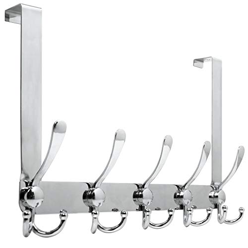WEBI Over The Door Hook,Door Hanger Hook Rack with 5 Tri Hooks for Hanging Coats, Over The Door Towel Rack Door Coat Hanger Door Coat Rack for Bathroom,Behind Back of Door,Silver - color: Silver, size: 1 Pack