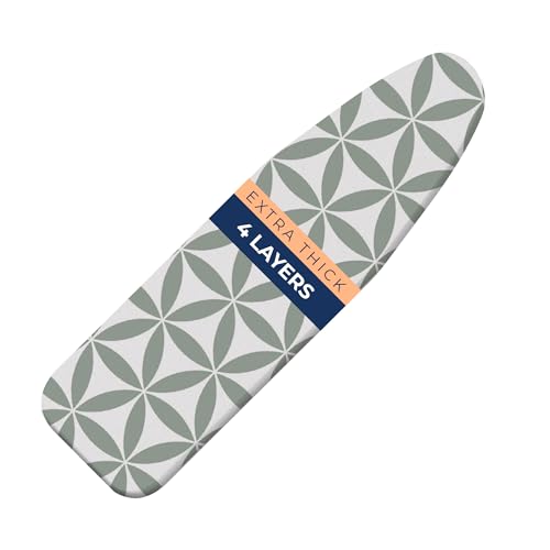 Ironing Board Cover and Pad Extra Thick Heavy Duty Padded 4 Layers Non Stick Scorch and Stain Resistant 15x54 and 3 Fasteners Elastic Edge with Bonus Protective Scorch Mesh Cloth - color: Green, size: 15"x54"