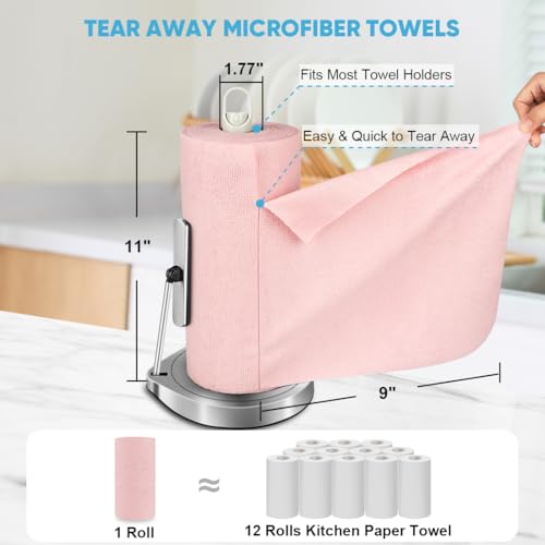 AIDEA Microfiber Cleaning Cloth Roll-55 Sheets, Pink Towels, 11×9" - color: Pink, size: 55 Count (Pack of 1)