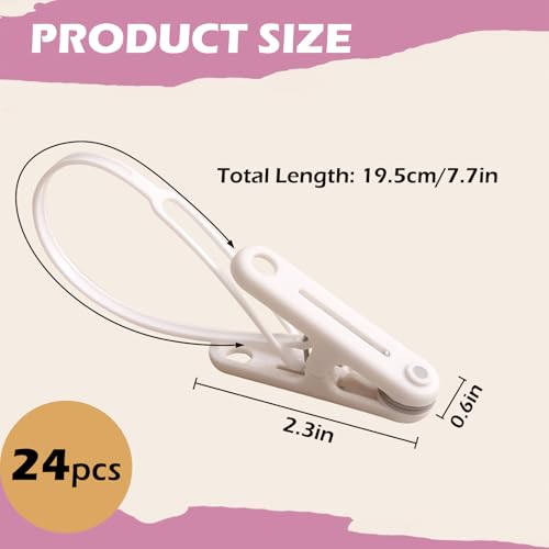 24 Pack Multi-Purpose Laundry Hooks Hanging Clips Bulk with Plastic Rope Hanger Clips for Baby Clothes Closet Organizer for Pants Hat Sock Boot Bra Towel Bathroom Wardrobe Kitchen, White