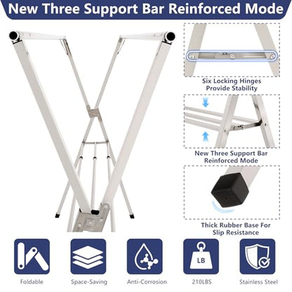 79 inches Foldable Clothes Drying Rack, Stainless Steel Indoor Outdoor Use - size: 79