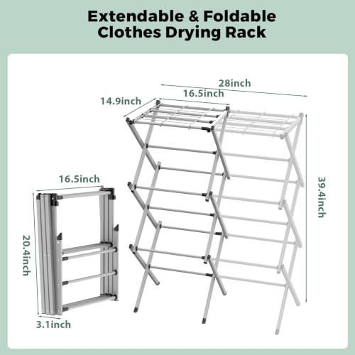 BAKON Space Saving Foldable Clothes Drying Rack, Extendable Rustproof Laundry Rack for Indoor Outdoor Use, No Assembly Required, Suitable for Bathroom Laundry Room Apartment RV, White, 2 Mesh - color: Gray+2 Mesh
