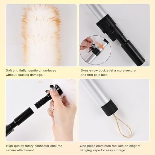 Lambswool Duster Extendable 31-55 Inch, Natural Electrostatic Feather Duster for Cleaning with Aluminum Extension Pole Reusable for High Ceilings, Fans, Blinds, Furniture, Interior & Roof Dusting - size: 31-55 Inch