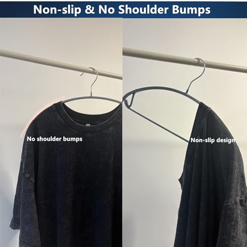 16.5 Inch Pack of 20 No Shoulder Bumps Non-Slip Rubber Coating Contour Metal Hangers, Sweater Hanger, Suit Hanger with Pants Bar (Silver) - color: Silver, size: Pack of 20