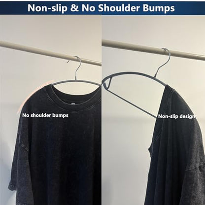 16.5 Inch Pack of 20 No Shoulder Bumps Non-Slip Rubber Coating Contour Metal Hangers, Sweater Hanger, Suit Hanger with Pants Bar (Silver) - color: Silver, size: Pack of 20