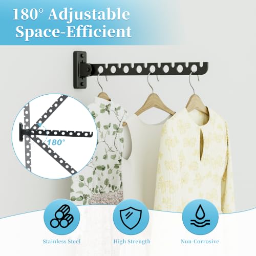 Alise Clothes Drying Racks Wall Mounted Coat Hangers,Black,2 Pcs - color: Black, size: (2 Pack)1008 8-Holes