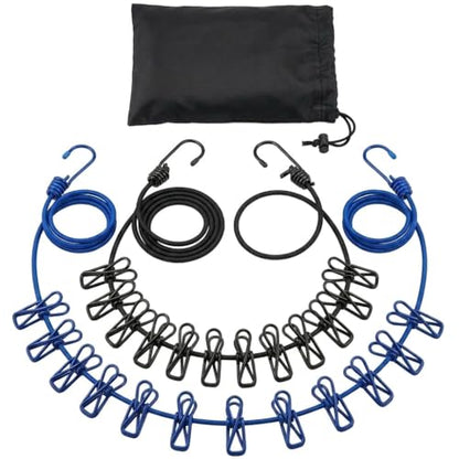 2 Pack Travel Clothesline with 24 Clips, Portable Windproof Laundry Line