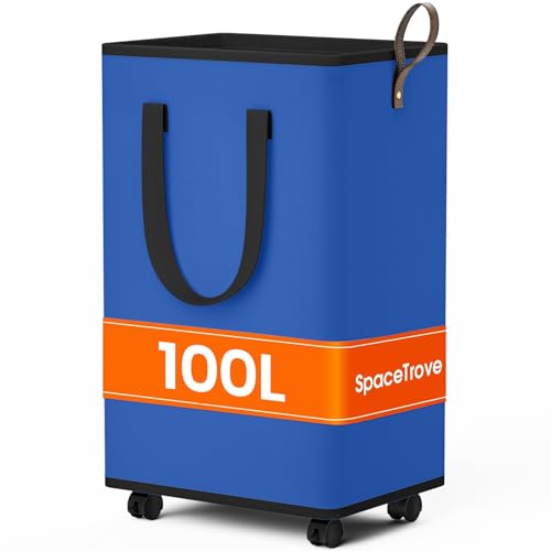 SpaceTrove Rolling Laundry Basket with Wheels, Laundry Hamper, 100L, Blue - color: Blue, size: 100L