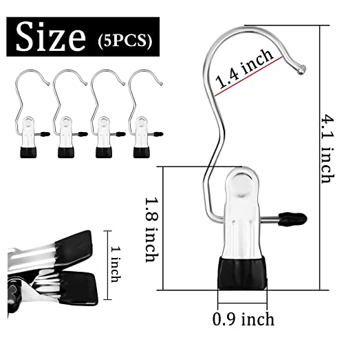 FuninCrea Laundry Hooks Clip, 5 Pcs Stainless Steel Anti-Slip Boot Laundry Hanger Clips Portable Heavy Duty Multi-Functional Single Hanging Clothes Clips for for Scarf, Gloves, Shoes, Socks (Black) - color: Black