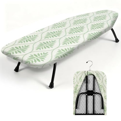 SheeChung Small Ironing Board 12"x32",Mini Ironing Board with Metal Mesh - style: Bohemian Leaves-32"x12"