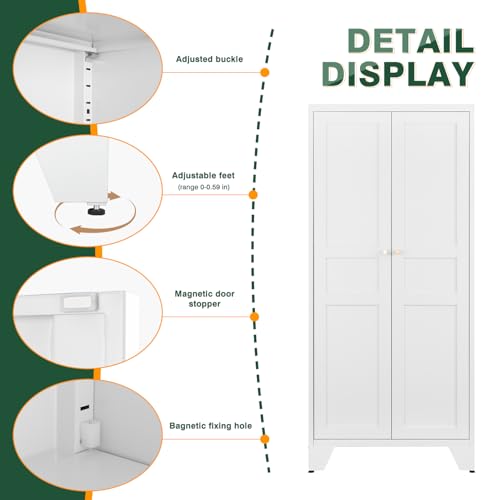 Letaya Metal Pantry Kitchen Storage Cabinet,61" H Adjustable Shelves,White - color: White, size: 14"D x 28"W x 61"H