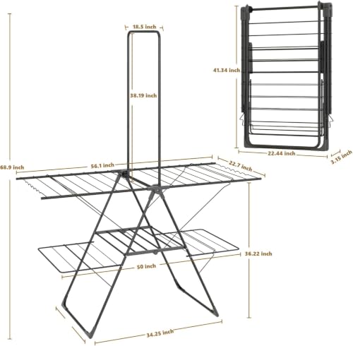 Bigzzia Clothes Drying Rack Foldable, 3-Level Large Laundry Drying Rack - size: X-Large