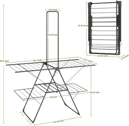 Bigzzia Clothes Drying Rack Foldable, 3-Level Large Laundry Drying Rack - size: X-Large