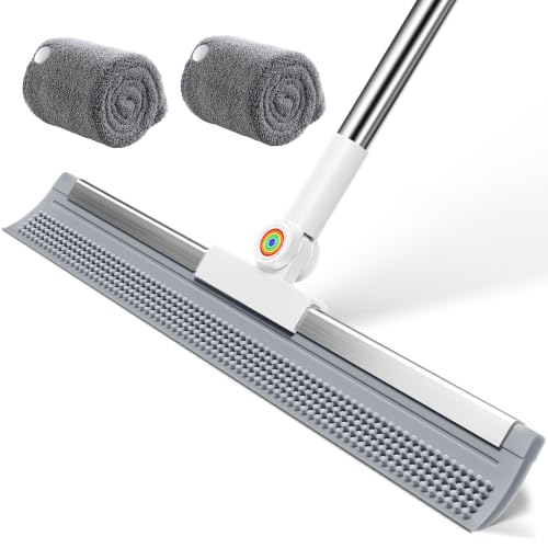 2-in-1 Floor Squeegee Broom, 180-Degree Head, 2 Microfiber Pads - size: 16in / 4-Section Handle / 2 Pads