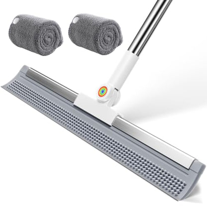2-in-1 Floor Squeegee Broom, 180-Degree Head, 2 Microfiber Pads - size: 16in / 4-Section Handle / 2 Pads