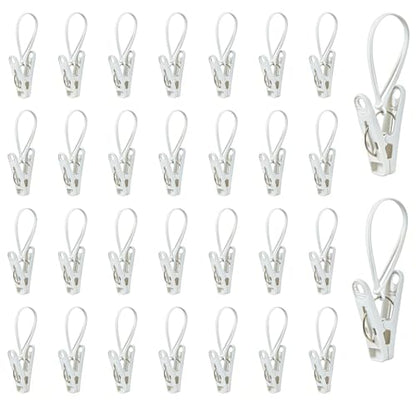 30 Piece Set of Multi-Purpose Laundry Hook and Loop, White Hanger Clips for Pants, Wardrobe Organizer with Plastic Rope Buckle, Suitable for Hats, Socks, Boots, Towels, Bathroom