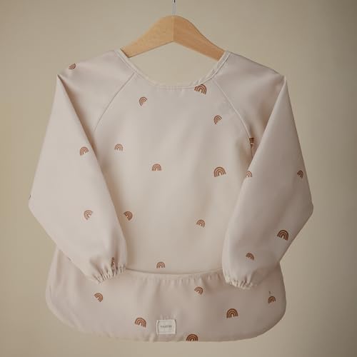 mushie Long Sleeve Baby Bib | Water Resistant Adjustable Fit - color: Rainbows