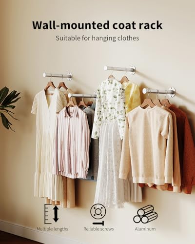 Metal Wall Mounted Clothes Rack, Aluminium Alloy Clothing Rack for Hanging Garments Wardrobe, Bedroom, Closet Organisation and Storage, Silver 10 Inches 2 Packs, rack support bracket - color: Silver, size: 10 Inch