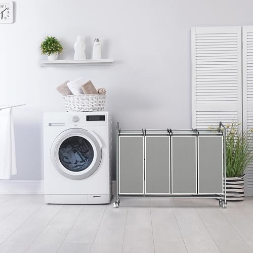 Simple Houseware 4-Bag Heavy Duty Laundry Sorter Rolling Cart, Silver - color: Silver