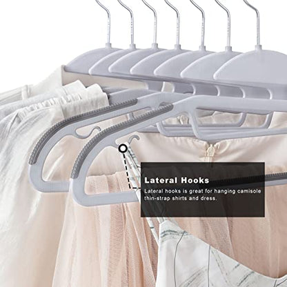 BAGAIL Plastic Hangers 50 Pack with Non-Slip Design,0.2 Inches Thick, 360°Swivel Hook Space Saving Organizer for Bedroom Closet,Shirts,Pants(Grey- S Shaped) - color: Gray