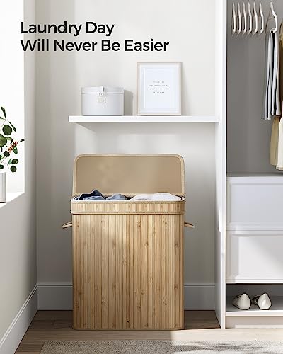 SONGMICS Bamboo Laundry Hamper with Lid, 26.4-Gallons, with Handles - color: Natural Beige, size: 100 L
