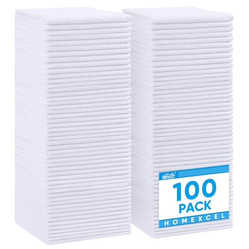 HOMEXCEL 100PK Microfiber Cleaning Cloth, Cleaning Rag for Home, 11.5x11.5 - color: White