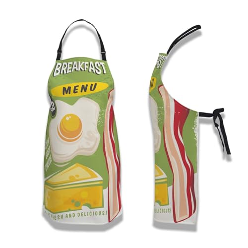 Apron Kitchen for Men Breakfast Menu Baking Aprons for Women for Kitchen Cooking Restaurant BBQ Painting Crafting Gardening 27” (W) x 31” (H), Waterproof Apron - color: Breakfast Menu