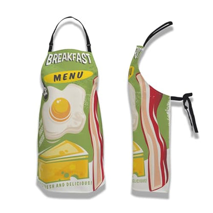 Apron Kitchen for Men Breakfast Menu Baking Aprons for Women for Kitchen Cooking Restaurant BBQ Painting Crafting Gardening 27” (W) x 31” (H), Waterproof Apron - color: Breakfast Menu