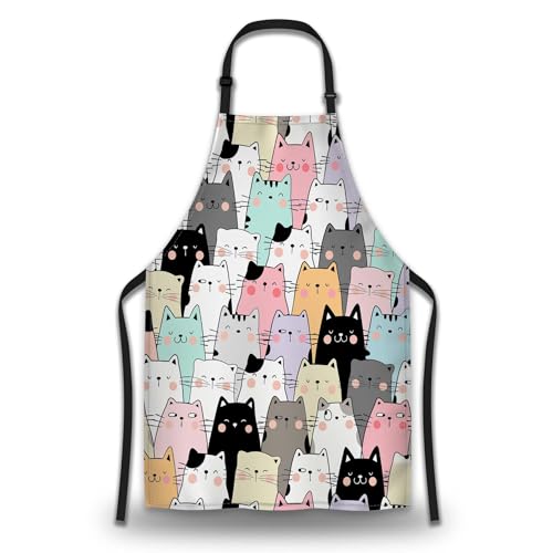 Dishwashing Apron for Women Cute Cats Cute Aprons for Men for Kitchen Cooking Restaurant BBQ Painting Crafting Gardening 27” (W) x 31” (H), Waterproof Apron - color: Cute Cats