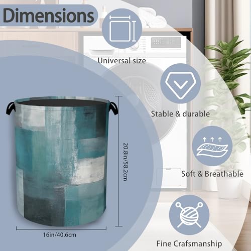 Blue Gray Modern Laundry Basket,Art Foldable with Handles Tote Bag Oxford Cloth for Bathroom Bedroom Dirty Clothes Storage Bucket 16" x 20.8" - color: Blue Gray Modern Art