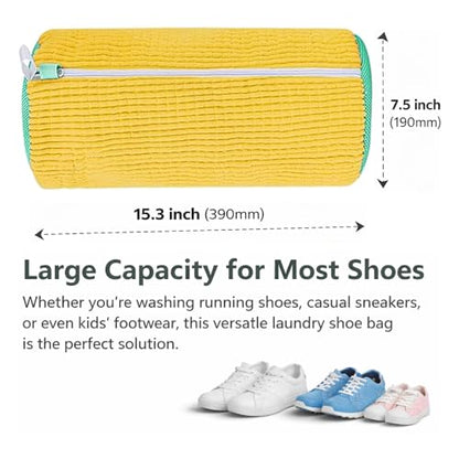 Shoe Washing Machine Bags with Hidden Zipper, 360° Clean Shoe Bag Sneaker - color: Yellow