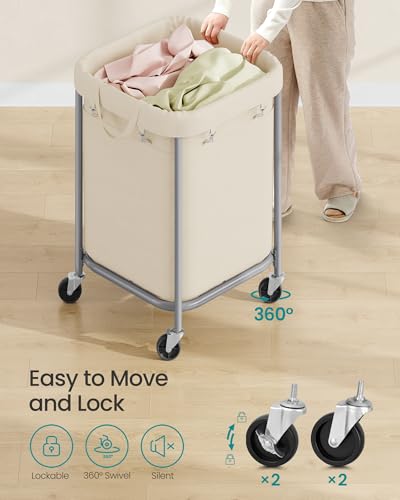 SONGMICS Laundry Basket with Wheels, 170L, Steel Frame, Removable Bag - color: Dove Gray + Cream White, size: 140 L (2-Section)