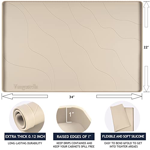 Heavy Duty Silicone Under Sink Mat for Kitchen&Bathroom 28" x 19",Waterproof Under Sink Rubber Mat Drip Tray, Raised Edge Under Sink Liner,Prevent Drips, Leaks, Spills,Beige - color: Beige, size: 28'' x 19'' x 1''